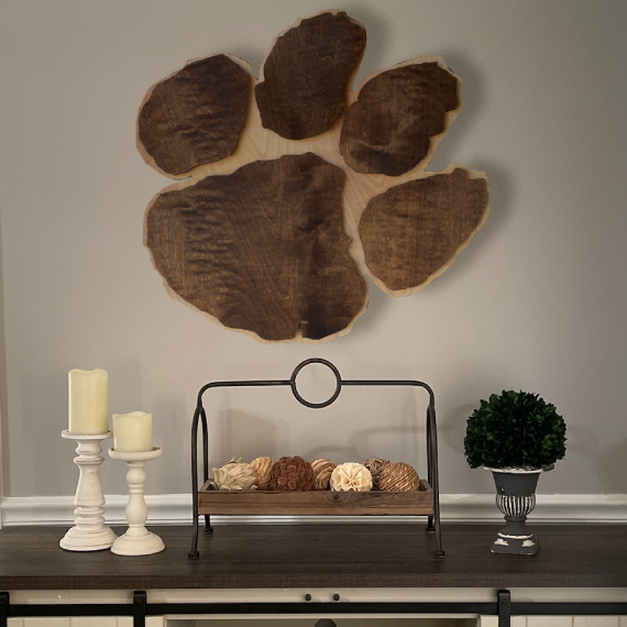 17 in. Clemson Tigers Paw Print Modern Disc Mirrored Decorative Sign