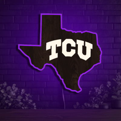 TCU Horned Frogs Inside State Wood LED Neon Sign