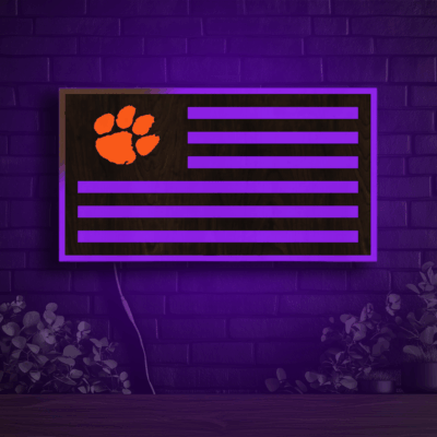 Clemson Tigers Wood LED Flag Neon Sign