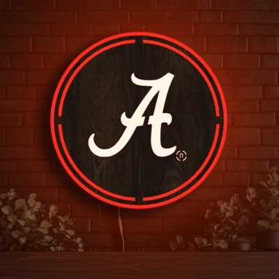 Alabama Crimson Tide Inside Circle Wood LED Neon Sign