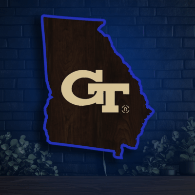 Georgia Tech Yellow Jackets Inside State Wood LED Neon Sign