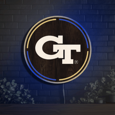 Georgia Tech Yellow Jackets Inside Circle Wood LED Neon Sign