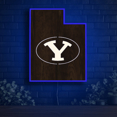 BYU Cougars Inside State Wood LED Neon Sign