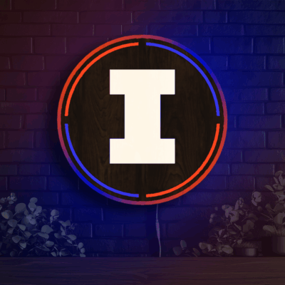 Illinois Fighting Illini Inside Circle Wood LED Neon Sign