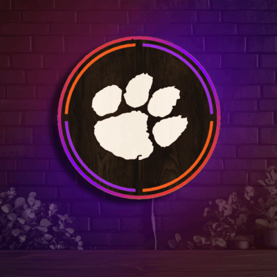 Clemson Tigers Inside Circle Wood LED Neon Sign