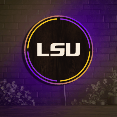 LSU Tigers Inside Circle Wood LED Neon Sign