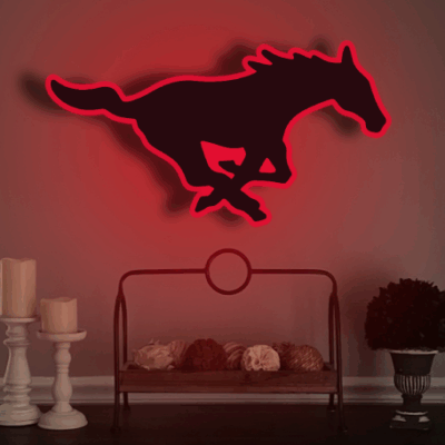 SMU Mustangs Wood LED Neon Sign