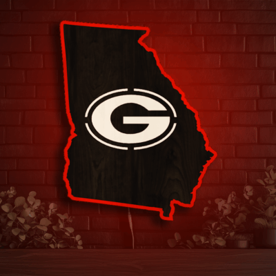 Georgia Bulldogs Inside State Wood LED Neon Sign